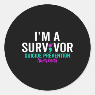 Pegatina Redonda Semicolón Conciencia sobre el suicidio Suicidio de