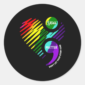 Pegatina Redonda Semicolón Concienciación sobre la salud mental