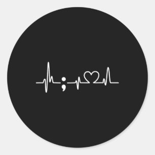 Pegatina Redonda Semicolón de latido - Conciencia sobre la prevenci