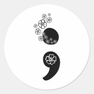 Pegatina Redonda Semicolón de prevención de la toma de conciencia s