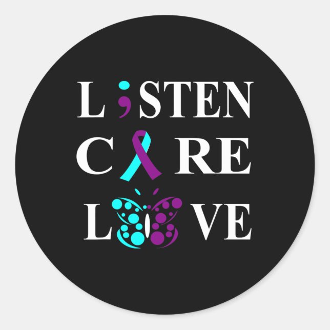 Pegatina Redonda Semicolón de sensibilización sobre el suicidio Cin (Anverso)