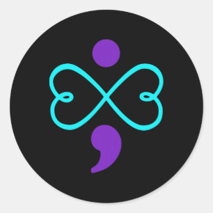 Pegatina Redonda Semicolón de sensibilización sobre prevención del 