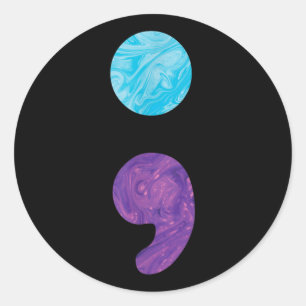 Pegatina Redonda Semicolón Depresión Suicidio Prevención Conciencia