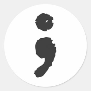 Pegatina Redonda Semicolón; Depresión Y Sensibilización Sobre El Su