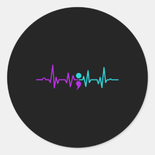 Pegatina Redonda Semicolon Heartbeat Conciencia sobre la prevención