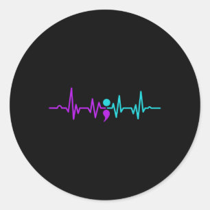Pegatina Redonda Semicolon Heartbeat Conciencia sobre la prevención