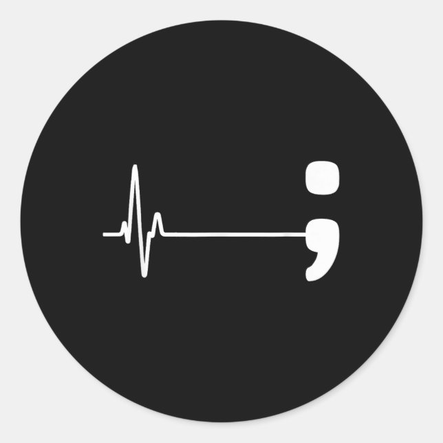 Pegatina Redonda Semicolon Heartbeat Flatline Suicidio Preventivo A (Anverso)