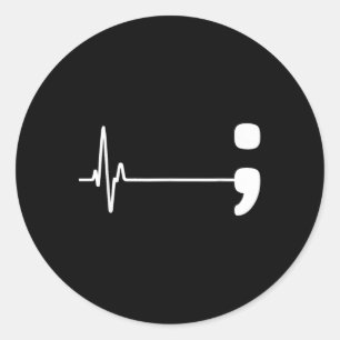Pegatina Redonda Semicolon Heartbeat Flatline Suicidio Preventivo A