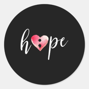 Pegatina Redonda Semicolon Hope Heart Watercolor - Suicidio Awarene