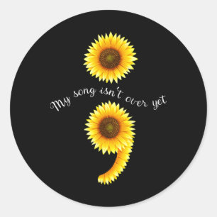 Pegatina Redonda Semicolón Sunflowe Difundiendo Awarene De Salud Me