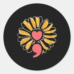 Pegatina Redonda Semicolón Sunflower Salud Mental Fortalecer Espera