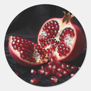 Pegatina Redonda Semillas de Granada Madura Fruta Jugosa Dramática 