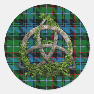 Pegatina Redonda Sempill Tartan Y Celtic Trinity Knot