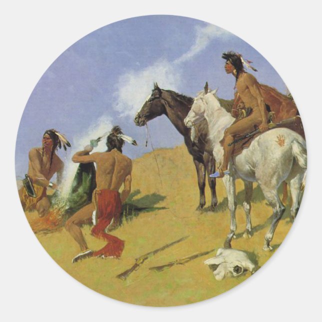 Pegatina Redonda Señal de humo ~ Frederic Remington (Anverso)