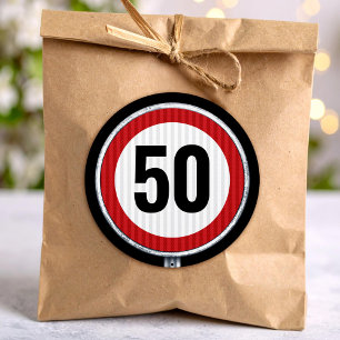 Pegatina Redonda Señal de límite de velocidad para cumpleaños 50 -