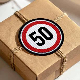 Pegatina Redonda Señal de límite de velocidad roja de cumpleaños nú