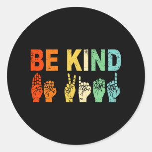 Pegatina Redonda Señal de mano retro se amable Asl Conciencia del A