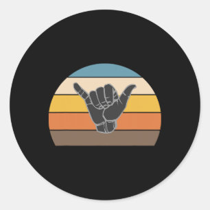 Pegatina Redonda Señal de mano Shaka retro - surfista genial signo
