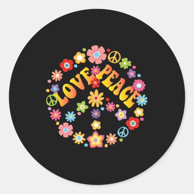 Pegatina Redonda SEÑAL DE PAZ AMO el disfraz hippie de los años 60  (Anverso)