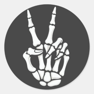 Pegatina Redonda Señal de Paz de Mano de Esqueleto Genial Halloween