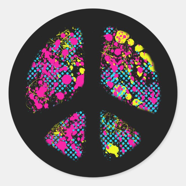 PEGATINA REDONDA SEÑAL DE PAZ DE PAINT SPLATTER (Anverso)