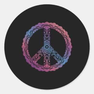 Pegatina Redonda Señal de Paz Mandala Ornata Yoga Boho Púrpura Retr