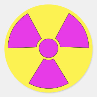 Pegatina Redonda Señal de peligro de la radiación magenta y