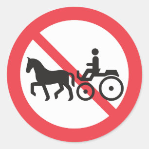 Pegatina Redonda Señal de Prohibido Vehículos Tirados por Caballos