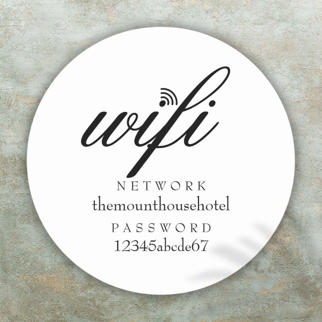 Pegatina Redonda Señal de red y contraseña Wifi (Wifi Network and Password Sign Classic Round Sticker)