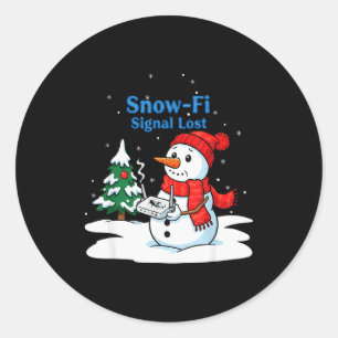 Pegatina Redonda Señal de Snow-fi Perdida Funny Navidad Muñeco de N