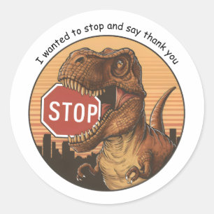 Pegatina Redonda señal de trex biting on stop