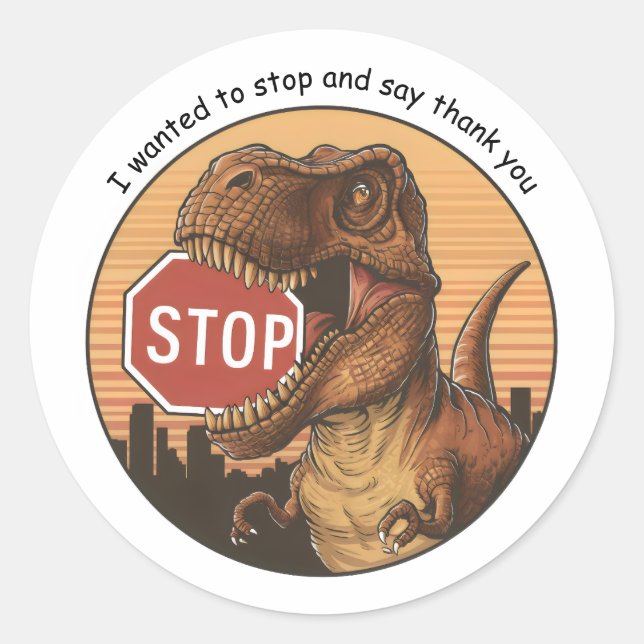 Pegatina Redonda señal de trex biting on stop (Anverso)