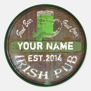 Pegatina Redonda Señal personalizada de pub irlandés