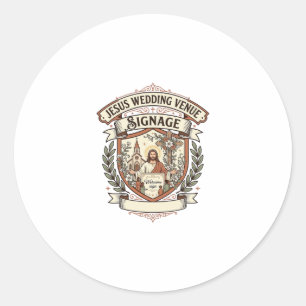 Pegatina Redonda Señalización de lugar de bodas de Jesús Lugar de b