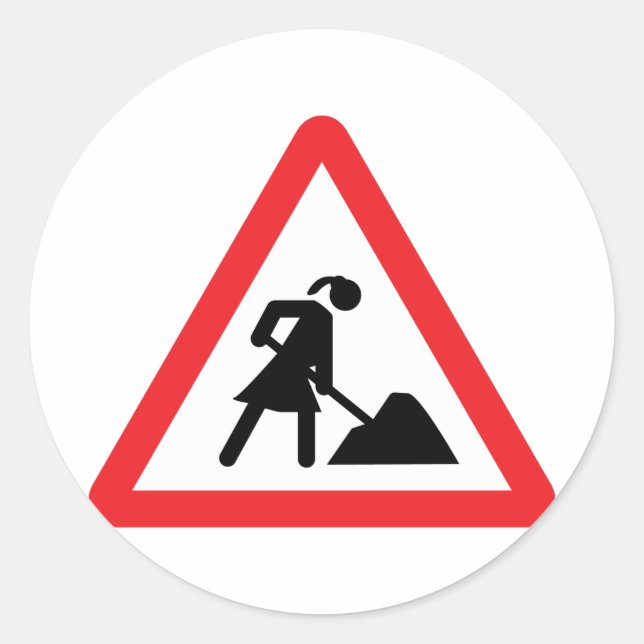 Pegatina Redonda señas de construcción para mujeres (Anverso)