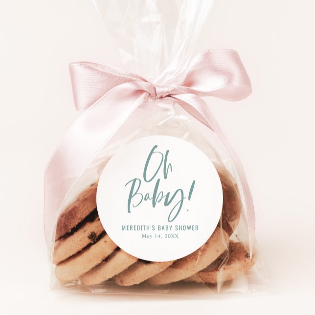 Pegatina Redonda Sencilla caligrafía Sexo Neutral Baby Shower (Subido por el creador)