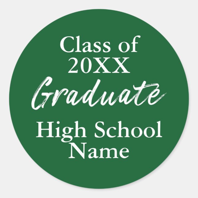 Pegatina Redonda Sencilla clase de secundaria verde de escritura de (Anverso)