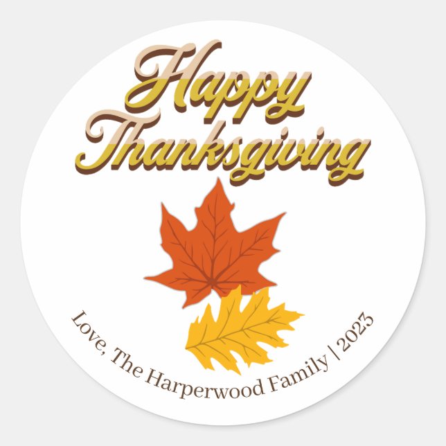 Pegatina Redonda Sencilla cosecha de otoño feliz acción de gracias (Anverso)