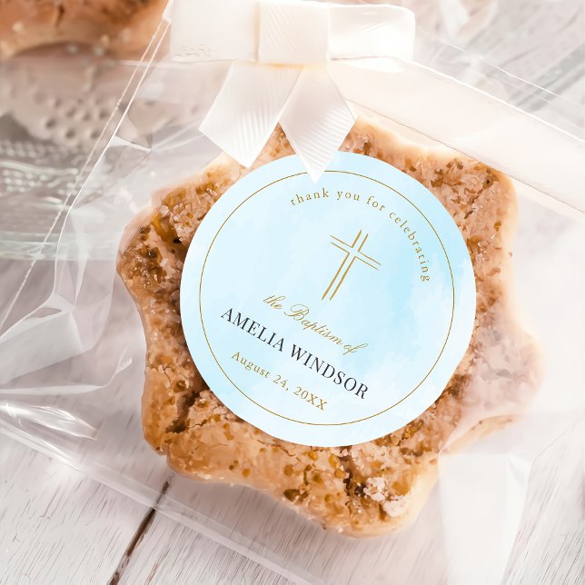 Pegatina Redonda Sencilla elegancia del Baptismo de la Cruz de Oro (Subido por el creador)