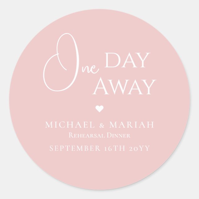 Pegatina Redonda Sencilla Elegante Cena de Ensayo a Un Día (Anverso)