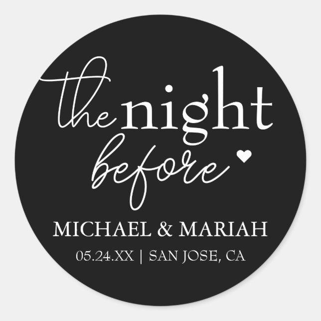 Pegatina Redonda Sencilla Elegante La Noche Antes Cena de Ensayo  (Anverso)