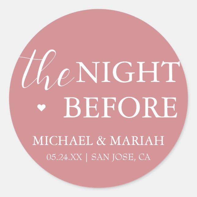 Pegatina Redonda Sencilla Elegante La Noche Antes Cena de Ensayo  (Anverso)