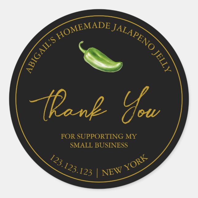 Pegatina Redonda Sencilla marca casera Jalapeno Jelly (Anverso)