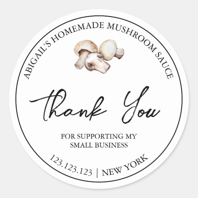 Pegatina Redonda Sencilla Salsa de champiñón casera Gracias Etiquet (Anverso)