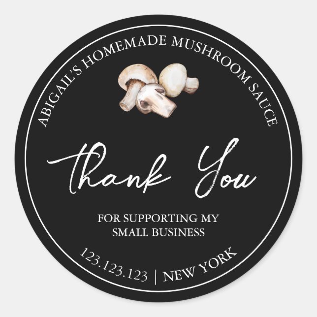 Pegatina Redonda Sencilla Salsa de champiñón casera Gracias Etiquet (Anverso)