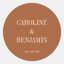 Pegatina Redonda Sencilla y elegante boda personalizada Terracotta