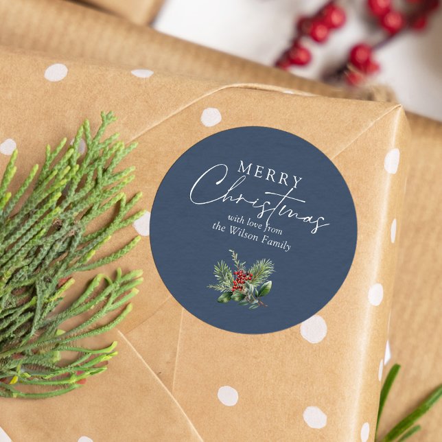 Pegatina Redonda Sencilla y elegante vegetación de Navidades azules (Subido por el creador)