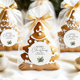 Pegatina Redonda Sencilla y elegante vegetación de Navidades blanco
