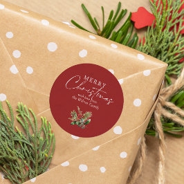 Pegatina Redonda Sencilla y elegante vegetación de Navidades rojos