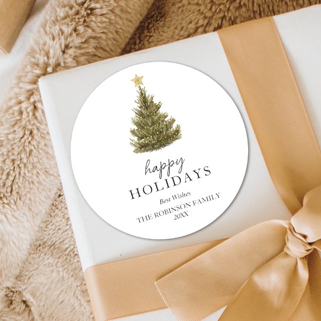 Pegatina Redonda Sencillas vacaciones felices Navidades verdes Pine (Subido por el creador)